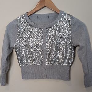 Forever 21 Sequin Cardigan Gray Silver Angora Blend Cropped Size XS